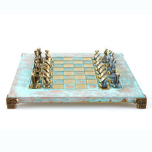 Load image into Gallery viewer, Cycladic Art Chess Set - Bronze Material - Blue Handmade oxidized chess Board