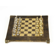 Load image into Gallery viewer, Classic Metal Staunton small Chess Set - Brass Nickel Pawns - Brown chess Board
