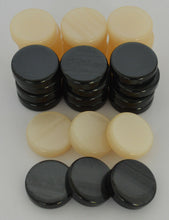 Load image into Gallery viewer, 30 Small Acrylic Backgammon Checkers - Chips Black & Ivory 1 inch - High Quality