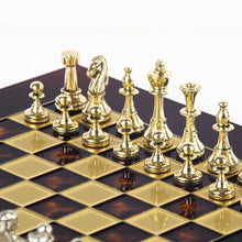 Load image into Gallery viewer, Classic Metal Staunton small Chess Set - Brass Nickel Pawns - Red chess Board