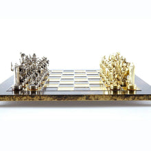 Load image into Gallery viewer, Greek Mythology Chess Set - Brass Nickel Pawns - Brown chess Board