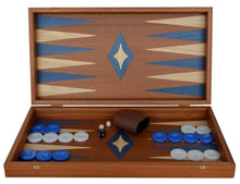 Load image into Gallery viewer, Traditional Mahogany wood 19" Backgammon Set - Blue White checkers