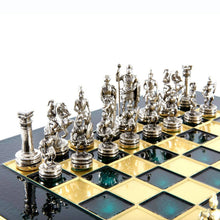 Load image into Gallery viewer, Greek Roman Army Chess Set - Brass Nickel Pawns - Green chess Board