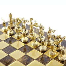 Load image into Gallery viewer, Greek Mythology Chess Set - Brass Nickel Pawns - Brown chess Board