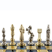 Load image into Gallery viewer, Renaissance Chess Set - Brass Nickel Pawns - Blue chess Board
