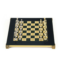 Load image into Gallery viewer, Classic Metal Staunton small Chess Set - Brass Nickel Pawns - Green chess Board