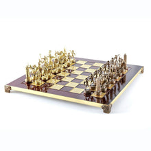 Load image into Gallery viewer, Greek Mythology Chess Set - Brass Copper Pawns - Red chess Board