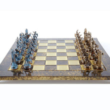 Load image into Gallery viewer, Greek Mythology Chess Set - Blue Copper Pawns - Brown chess Board