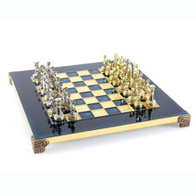 Load image into Gallery viewer, Greek Roman Army Chess Set - Brass Nickel Pawns - Blue chess Board