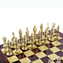 Load image into Gallery viewer, Renaissance Chess Set - Brass Nickel Pawns - Red chess Board