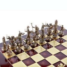 Load image into Gallery viewer, Greek Mythology Chess Set - Brass Copper Pawns - Red chess Board