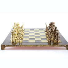 Load image into Gallery viewer, Greek Roman Army Large Chess Set - Brass Copper Pawns - Brown chess Board