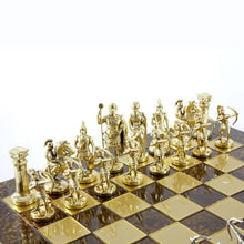Load image into Gallery viewer, Archers Large Chess Set - Brass Nickel Pawns - Brown chess Board