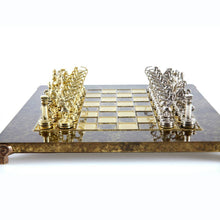 Load image into Gallery viewer, Archers Small Chess Set - Brass Nickel Pawns - Brown chess Board