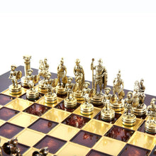 Load image into Gallery viewer, Greek Roman Army Chess Set - Brass Copper Pawns - Red chess Board