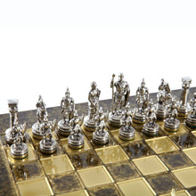 Load image into Gallery viewer, Greek Roman Army Chess Set - Brass Nickel Pawns - Brown chess Board