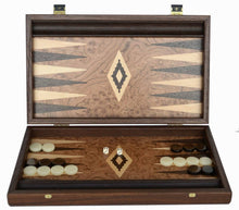 Load image into Gallery viewer, Traditional 15" Walnut root Backgammon Set - Ivory Brown chips