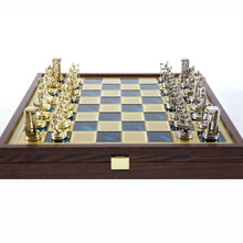 Load image into Gallery viewer, Minoan Period Chess Set - Brass Nickel Pawns - Blue Wooden case Board