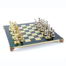 Load image into Gallery viewer, Greek Roman Army Large Chess Set - Brass Nickel Pawns - Green chess Board