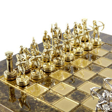 Load image into Gallery viewer, Archers Small Chess Set - Brass Nickel Pawns - Brown chess Board