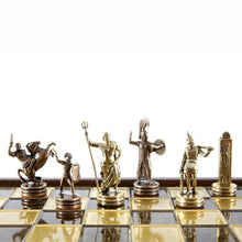 Load image into Gallery viewer, Greek Mythology Chess Set - Brass Copper Pawns - Brown Wooden case Board