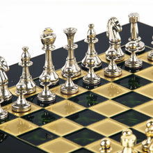 Load image into Gallery viewer, Classic Metal Staunton small Chess Set - Brass Nickel Pawns - Green chess Board
