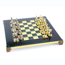 Load image into Gallery viewer, Greek Roman Army Chess Set - Brass Nickel Pawns - Green chess Board