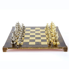 Load image into Gallery viewer, Knights Large Chess Set - Brass Nickel Pawns - Brown chess Board