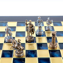 Load image into Gallery viewer, Greek Roman Army Chess Set - Blue Copper Pawns - Blue chess Board