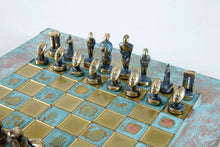Load image into Gallery viewer, Cycladic Art Large Chess Set - Bronze Material - Blue Handmade oxidized Board