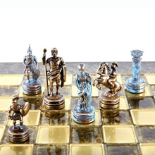 Load image into Gallery viewer, Greek Roman Army Chess Set - Blue Copper Pawns - Brown chess Board