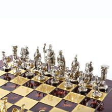 Load image into Gallery viewer, Greek Roman Army Large Chess Set - Brass Nickel Pawns - Red chess Board