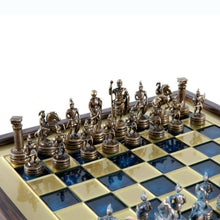 Load image into Gallery viewer, Greek Roman Army Chess Set - Blue Copper Pawns - Blue Wooden case Board