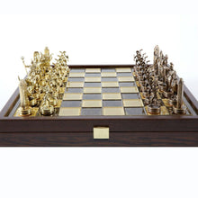Load image into Gallery viewer, Greek Mythology Chess Set - Brass Copper Pawns - Brown Wooden case Board