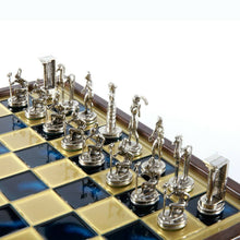 Load image into Gallery viewer, Minoan Period Chess Set - Brass Nickel Pawns - Blue Wooden case Board