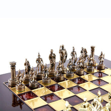 Load image into Gallery viewer, Greek Roman Army Chess Set - Brass Copper Pawns - Red chess Board