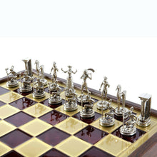 Load image into Gallery viewer, Minoan Period Chess Set - Brass Nickel Pawns - Red Wooden case Board