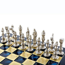 Load image into Gallery viewer, Renaissance Chess Set - Brass Nickel Pawns - Blue chess Board