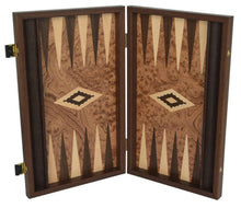 Load image into Gallery viewer, Traditional 15" Walnut root Backgammon Set - Ivory Brown chips