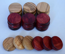Load image into Gallery viewer, 30 Small 1" Olive Wood chips - Natural Olive Wood - Red Color Checkers