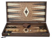 Load image into Gallery viewer, Walnut Burl Traditional 19" Backgammon Set - Handmade in Greece - Olive checkers