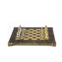 Load image into Gallery viewer, Classic Metal Staunton small Chess Set - Brass Nickel Pawns - Brown chess Board