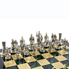 Load image into Gallery viewer, Greek Roman Army Large Chess Set - Brass Nickel Pawns - Green chess Board