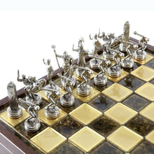 Load image into Gallery viewer, Discus Thrower Chess Set - Brass Nickel Pawns - Brown Wooden case Board
