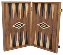 Load image into Gallery viewer, Walnut wood 19" Backgammon Set - Handmade in Greece - Black White Checkers