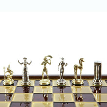 Load image into Gallery viewer, Minoan Period Chess Set - Brass Nickel Pawns - Red Wooden case Board