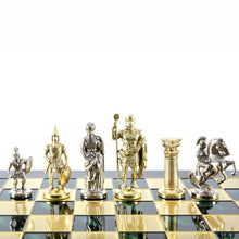 Load image into Gallery viewer, Greek Roman Army Large Chess Set - Brass Nickel Pawns - Green chess Board