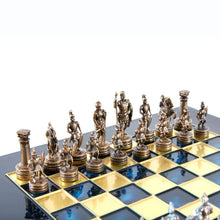 Load image into Gallery viewer, Greek Roman Army Chess Set - Blue Copper Pawns - Blue chess Board