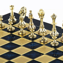Load image into Gallery viewer, Classic Metal Staunton Chess Set - Brass Nickel Pawns - Blue chess Board