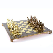 Load image into Gallery viewer, Greek Roman Army Large Chess Set - Brass Copper Pawns - Brown chess Board